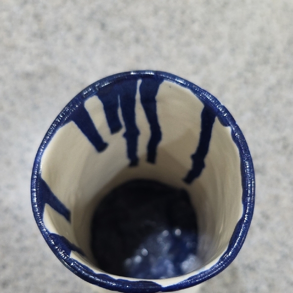 Artisan White and Blue Ceramic Cylinder - Picture 4 of 5